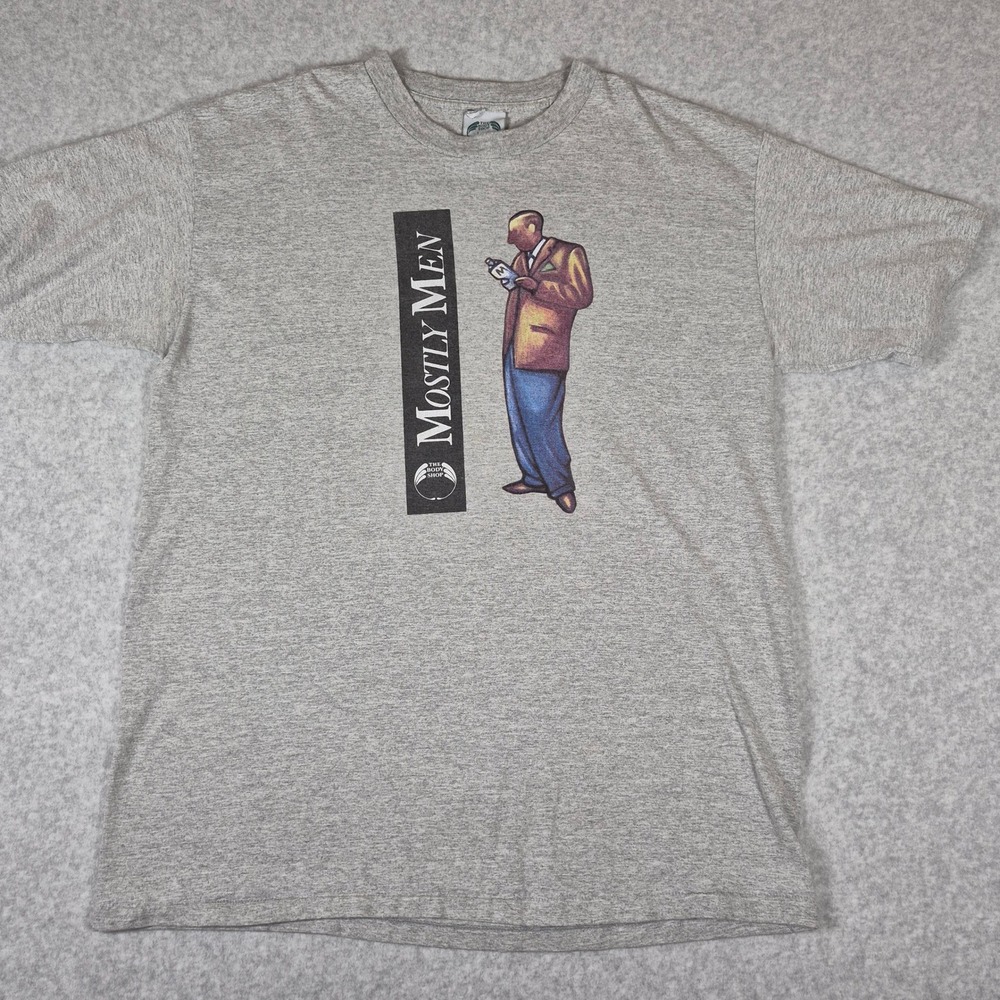 The Body Shop T Shirt Mens XL Gray Mostly Men Vintage Graphic Cotton Tee